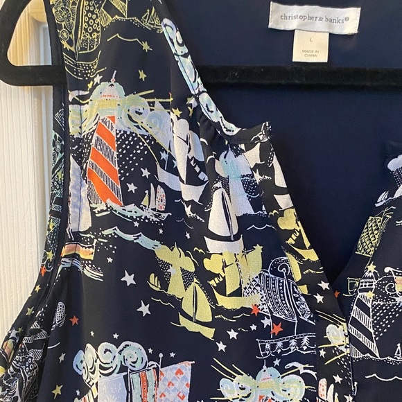 Christopher & Banks Black Sleeveless Blouse with Colorful Pattern - Picture 2 of 5